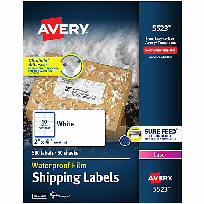 Avery Waterproof Labels, 2" x 4" , 500 Total (05523)