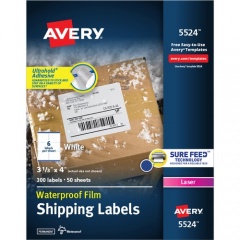 Avery Waterproof Labels, 3-1/3" x 4" , 300 Total (05524)