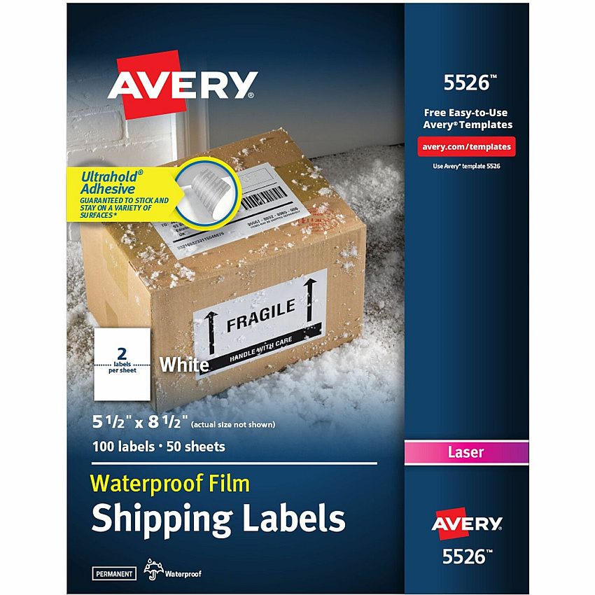 Avery 5-1/2" x 8-1/2" Labels, Ultrahold, 100 Labels (AVE5526)