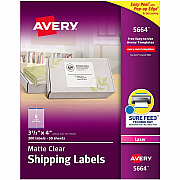 Avery Avery Clear Shipping Labels, Sure Feed, 3-1/3" x 4" 300 Labels (15664)