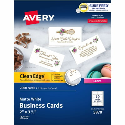  Avery Printable Business Cards, Inkjet Printers, 200 Cards(Pack  of 1), 2 x 3.5, Clean Edge, Heavyweight (8871) : Business Card Stock :  Office Products