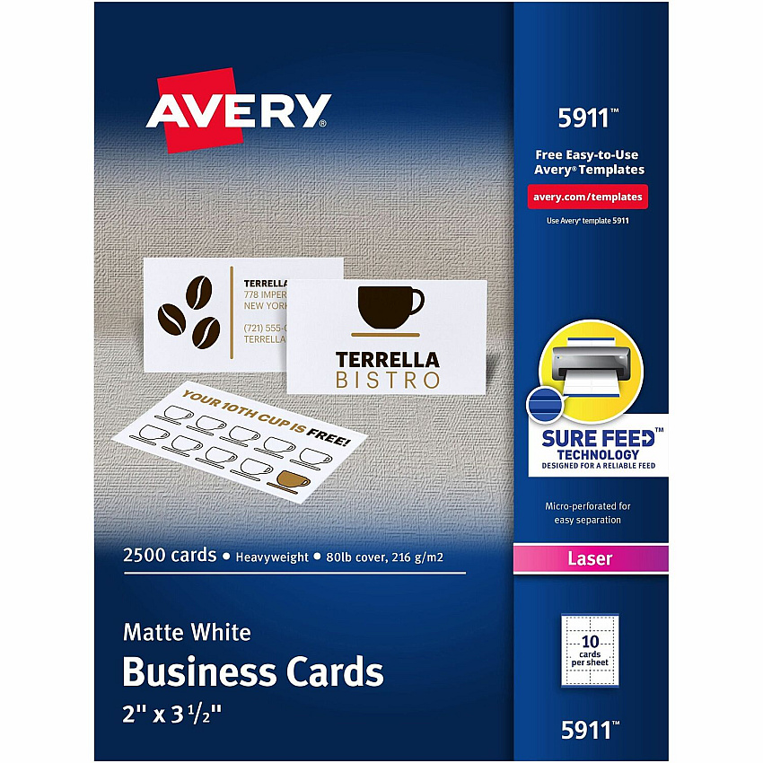 Avery Perforated Business Cards for Laser Printers, 2" x 3½" (AVE5911)