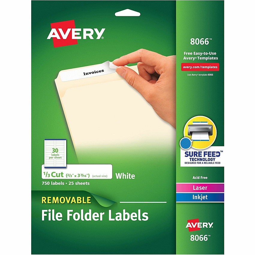Avery Avery(R) Removable File Folder Labels, 2/3" x 3-7/16" , 750 Labels (AVE8066)