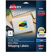 Avery White Shipping Labels, Sure Feed, 3-1/3" x 4" , 120 Labels (AVE8254)