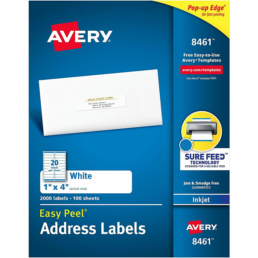 Avery Easy Peel White Inkjet Mailing Labels (AVE8461)