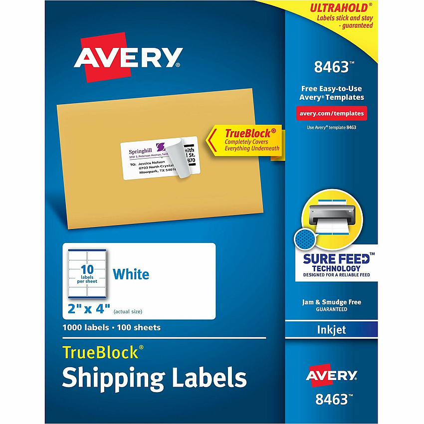 Avery Shipping Labels, Sure Feed, 2" x 4" 1,000 White Labels (AVE8463)