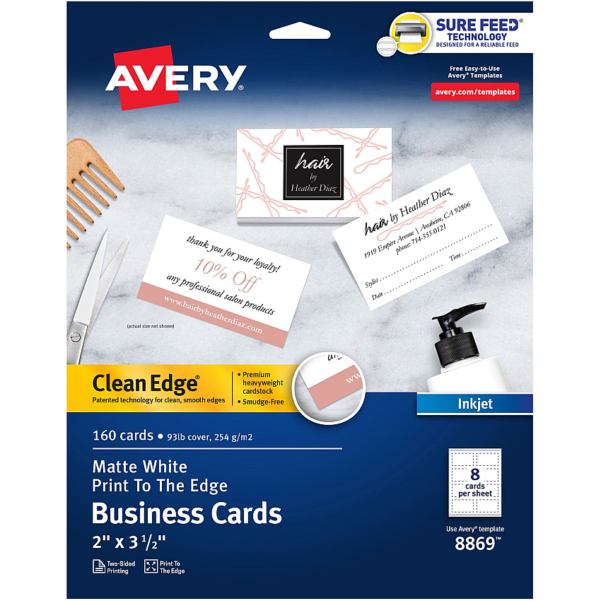 Avery Clean Edge Business Cards, 2" x 3.5" , White, 160 (AVE8869)