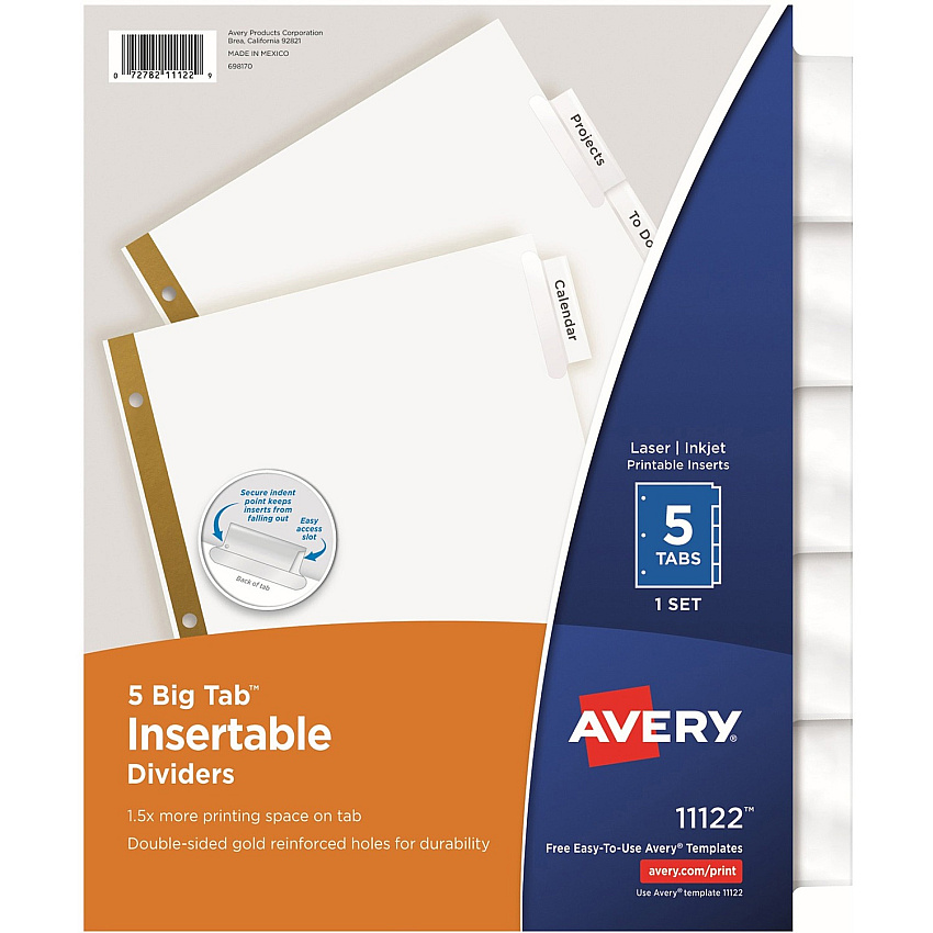 Avery Big Tab Insertable Dividers - Reinforced Gold Edge (AVE11122)