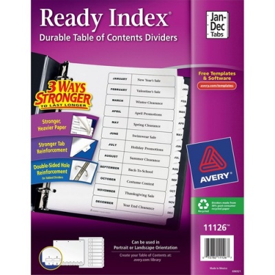 Avery Ready Index Binder Dividers - Customizable Table of Contents (11126)