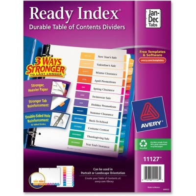 Avery Ready Index Binder Dividers - Customizable Table of Contents (11127)