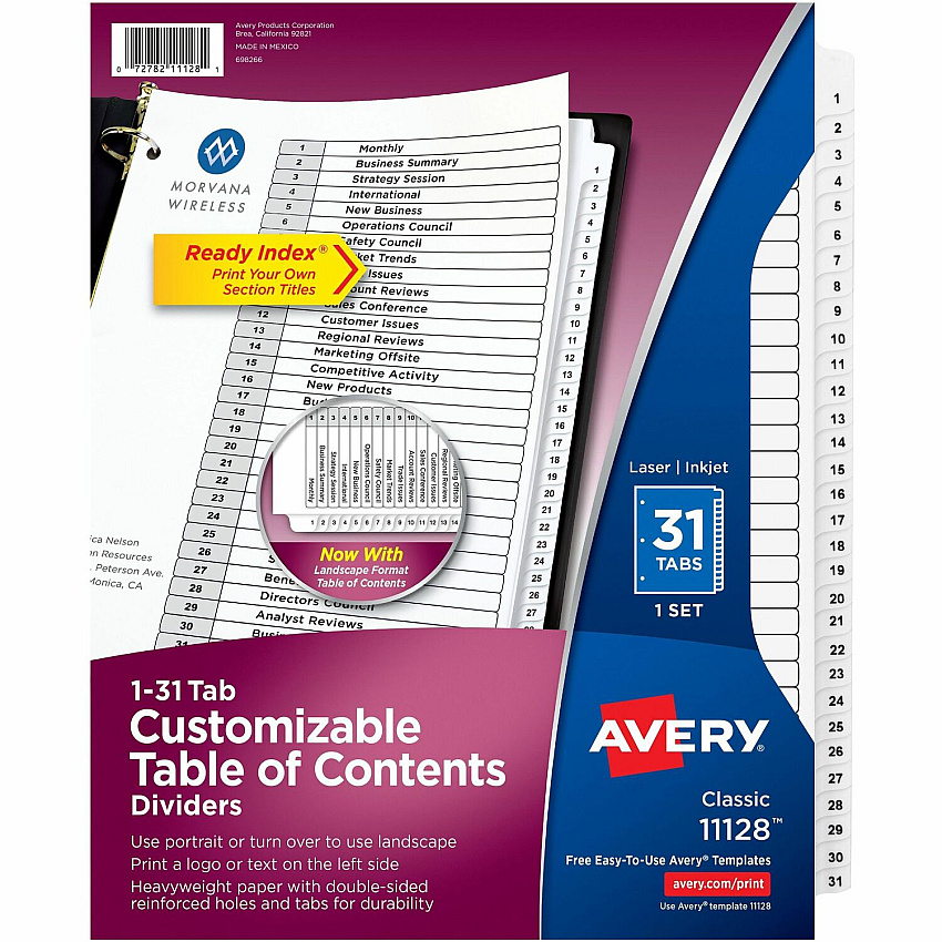 Avery Ready Index Binder Dividers - Customizable Table of Contents (AVE11128)