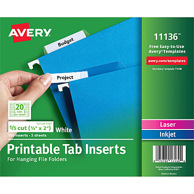 Avery Printable Tab Inserts for Hanging File Folders (AVE11136)