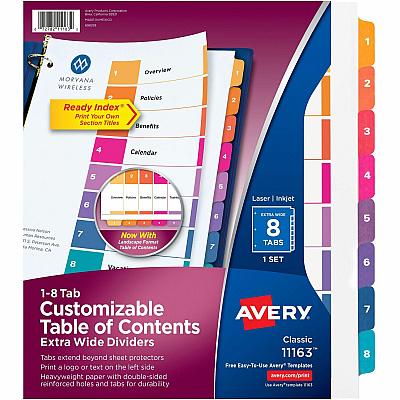 Avery Ready Index Extra-Wide Binder Dividers - Customizable Table of Contents (AVE11163)
