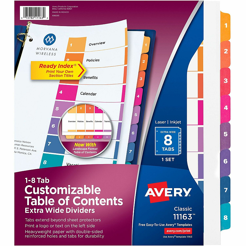 Avery Ready Index Extra-Wide Binder Dividers - Customizable Table of Contents (AVE11163)