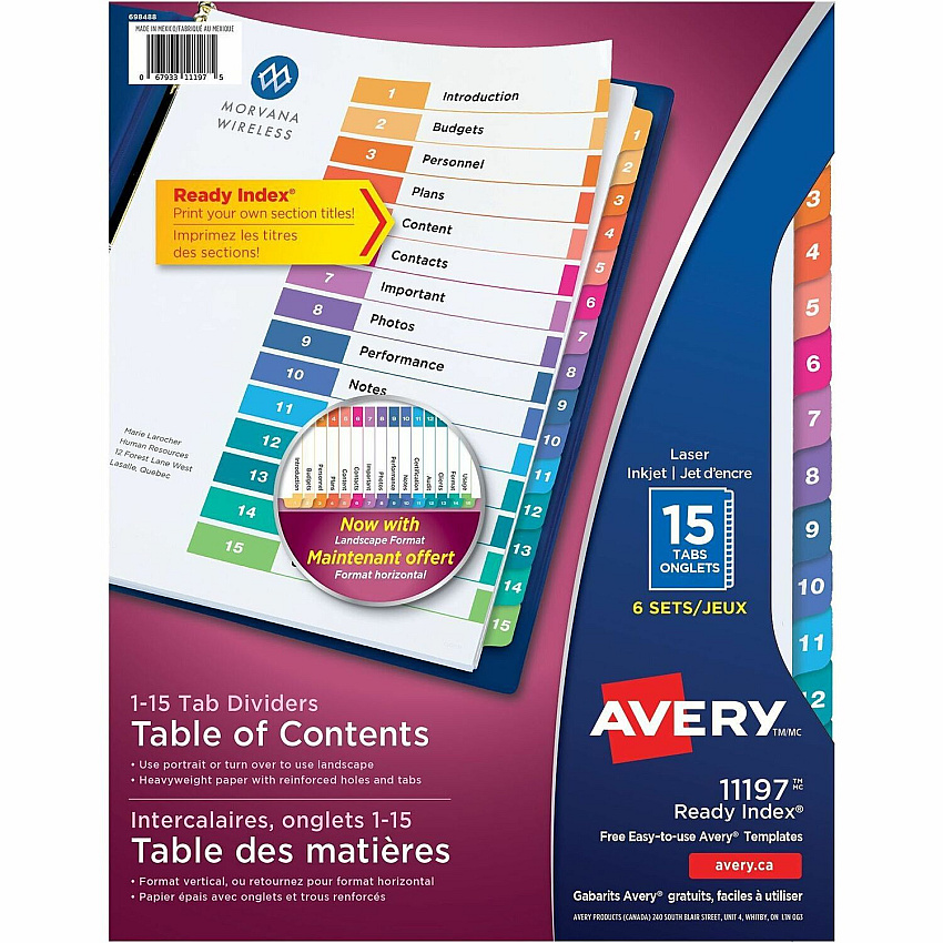 Avery Ready Index Table of Content Dividers for Laser and Inkjet Printers (AVE11197)
