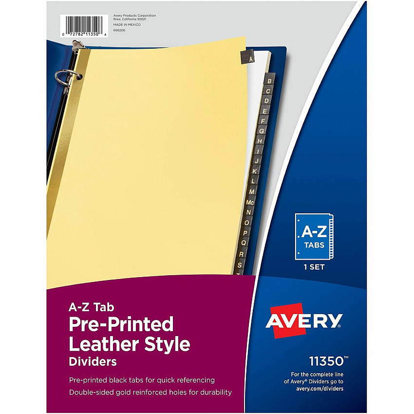 Avery Preprinted Tab Dividers - Gold Reinforced Edge (AVE11350)