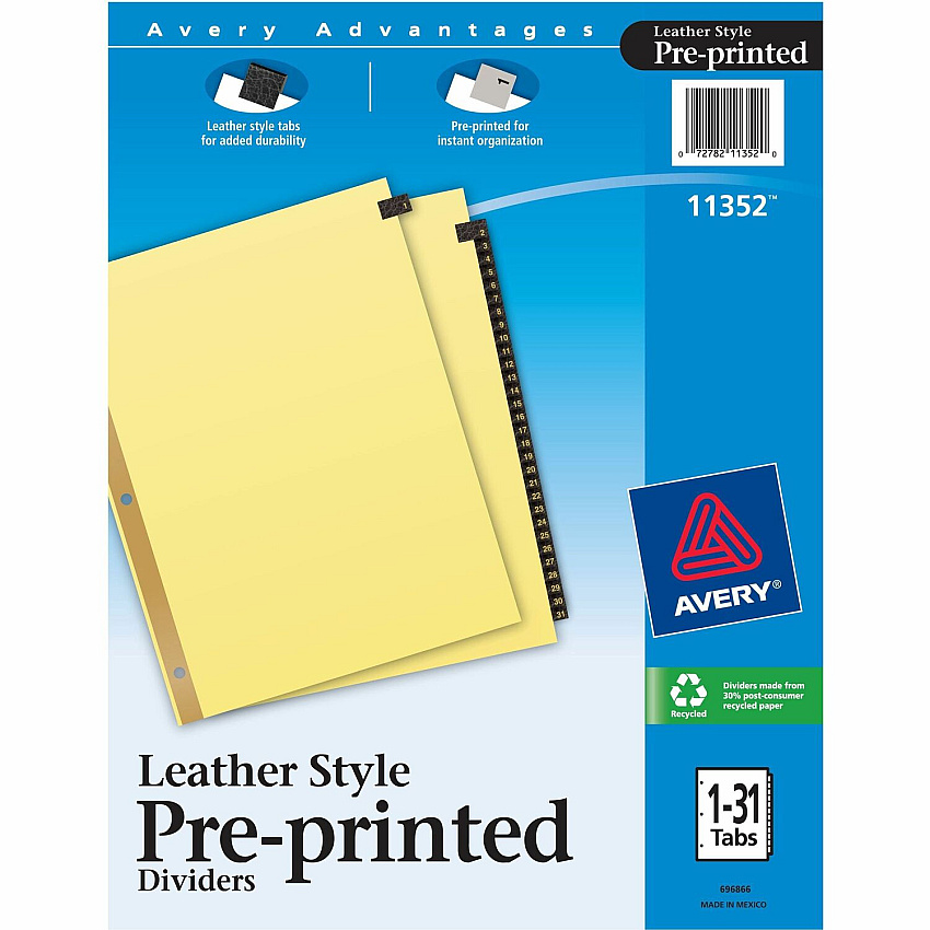 Avery Preprinted Tab Dividers - Gold Reinforced Edge (AVE11352)
