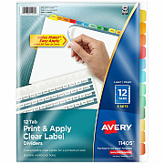 Avery(R) 12 Tab Dividers for 3 Ring Binder, Easy Print & Apply Clear Label Strip, Index Maker(R) Customizable Multicolor Tabs, 5 Sets (AVE11405)