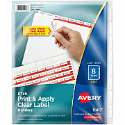 Avery(R) 8 Tab Dividers for 3 Ring Binder, Easy Print & Apply Clear Label Strip, Index Maker(R) Customizable White Tabs, 1 Set (AVE11417)