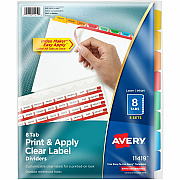 Avery(R) 8 Tab Dividers for 3 Ring Binder, Easy Print & Apply Clear Label Strip, Index Maker(R) Customizable Multicolor Tabs, 5 Sets (AVE11419)