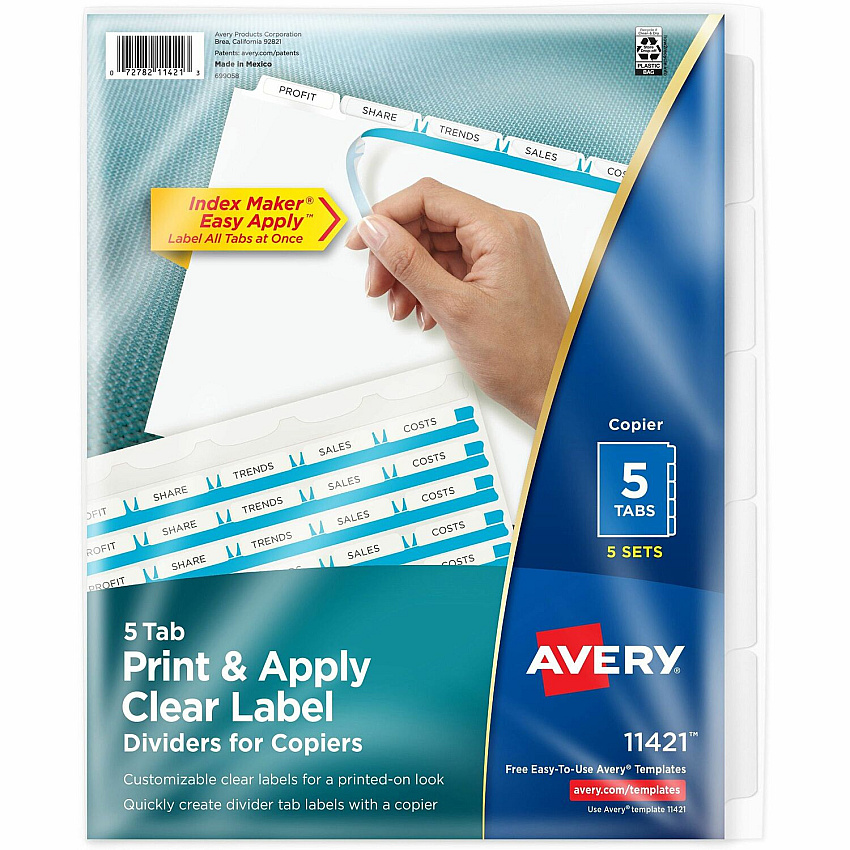 Avery Print & Apply Clear Label Dividers - Index Maker Easy Peel Printable Labels (AVE11421)