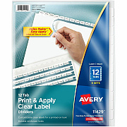 Avery(R) 12 Tab Dividers for 3 Ring Binder, Easy Print & Apply Clear Label Strip, Index Maker(R) Customizable White Tabs, 5 Sets (AVE11429)