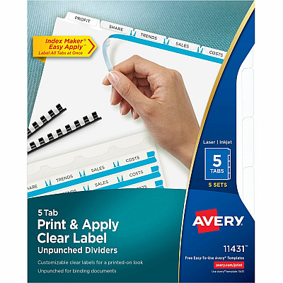 Avery Print & Apply Label Unpunched Dividers - Index Maker Easy Apply Label Strip (AVE11431)
