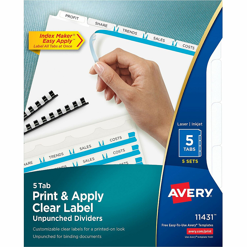 Avery Print & Apply Label Unpunched Dividers - Index Maker Easy Apply Label Strip (AVE11431)