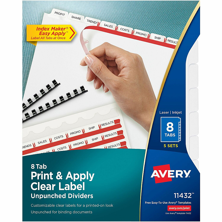 Avery Print & Apply Label Unpunched Dividers - Index Maker Easy Apply Label Strip (AVE11432)