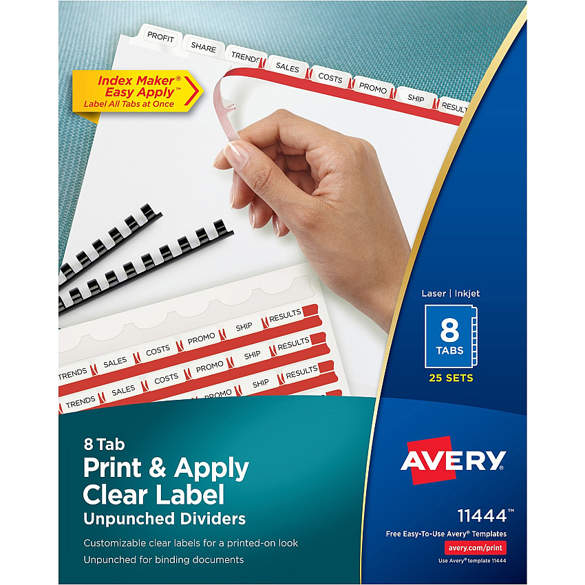 Avery Print & Apply Label Unpunched Dividers - Index Maker Easy Apply Label Strip (AVE11444)