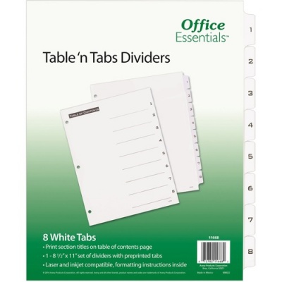 Avery B/W Print Table of Contents Tab Dividers (11668)