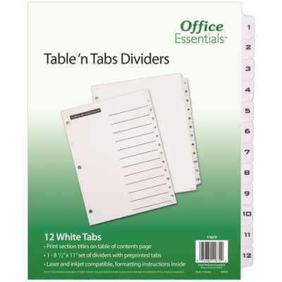 Avery B/W Print Table of Contents Tab Dividers (11672)