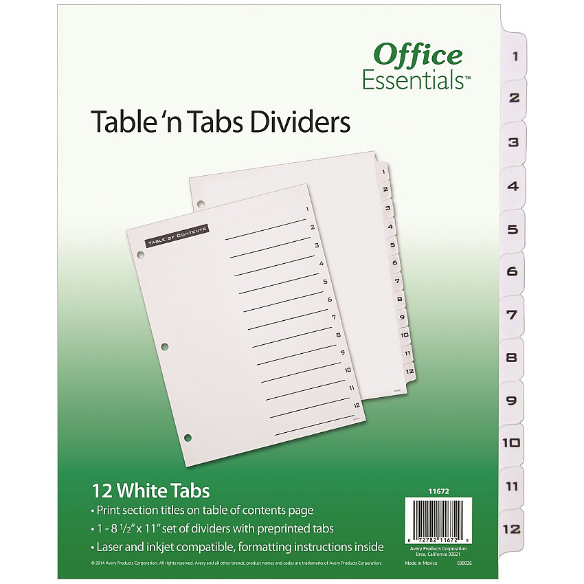 Avery B/W Print Table of Contents Tab Dividers (AVE11672)