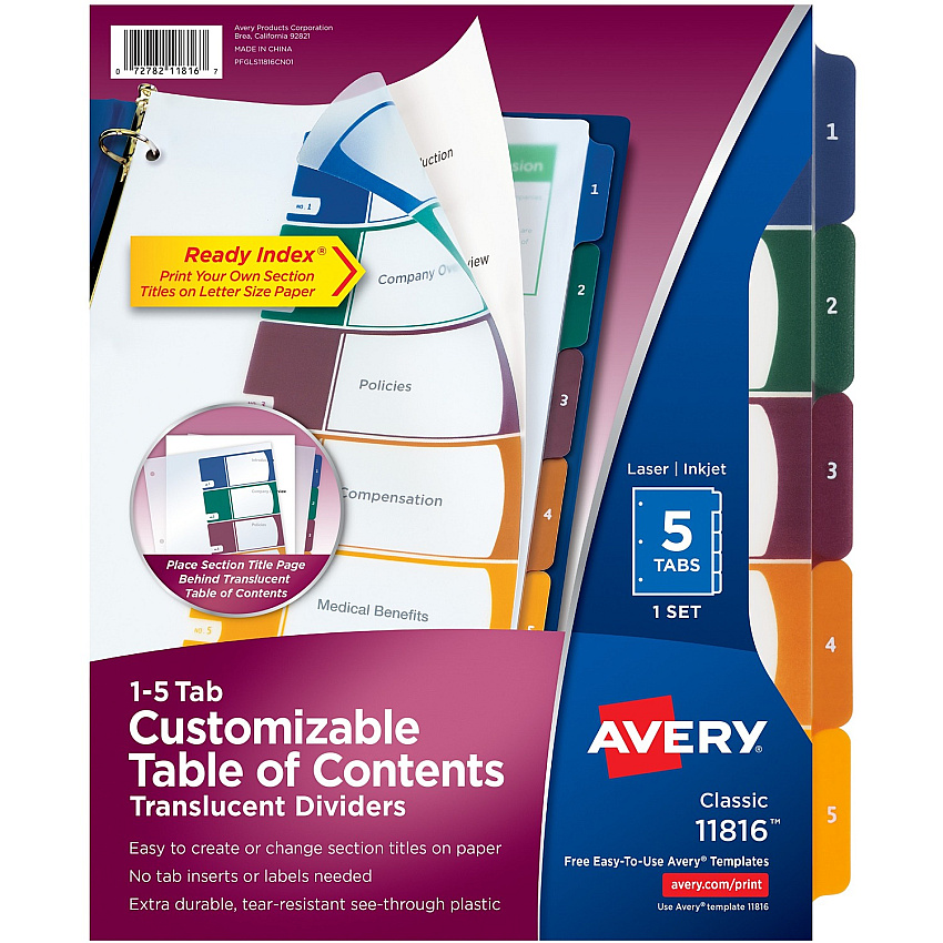 Avery Ready Index Customizable TOC Binder Dividers (AVE11816)