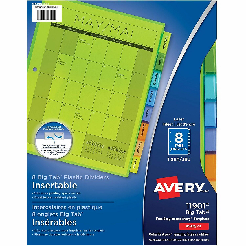 Avery Big Tab Insertable Plastic Dividersfor Laser and Inkjet Printers (AVE11901)