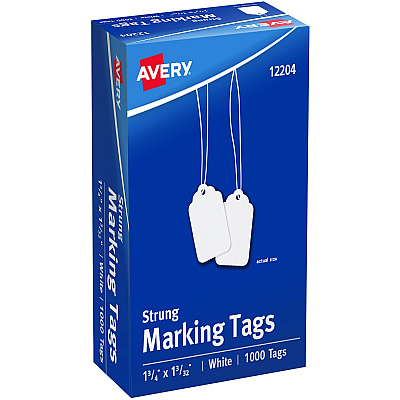 Avery Marking Tags, Strung, 1-3/4" x 1-3/32" , 1,000 Tags (AVE12204)