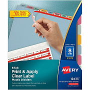 Avery(R) 8 Tab Plastic Dividers for 3 Ring Binder, Easy Print & Apply Clear Label Strip, Index Maker(R) Customizable Multicolor Tabs, 5 Sets (11433) (AVE12433)