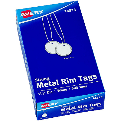 Avery 1-1/4" Metal Rim Key Tags, Strung, White, 500 Tags (AVE14313)
