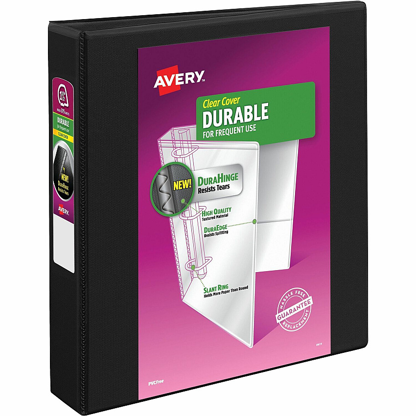 Avery Durable View Binder 1½" , Slant D Rings, Black (AVE17021)