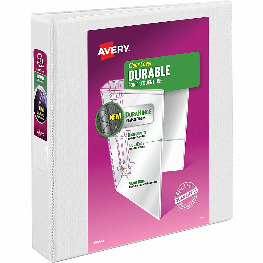 Avery Durable View Binder 1½" , Slant D Rings, White (AVE17022)