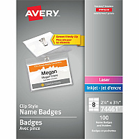 Avery Garment Friendly Clip Style Name Badge Kitfor Laser and Inkjet Printers (AVE74461)