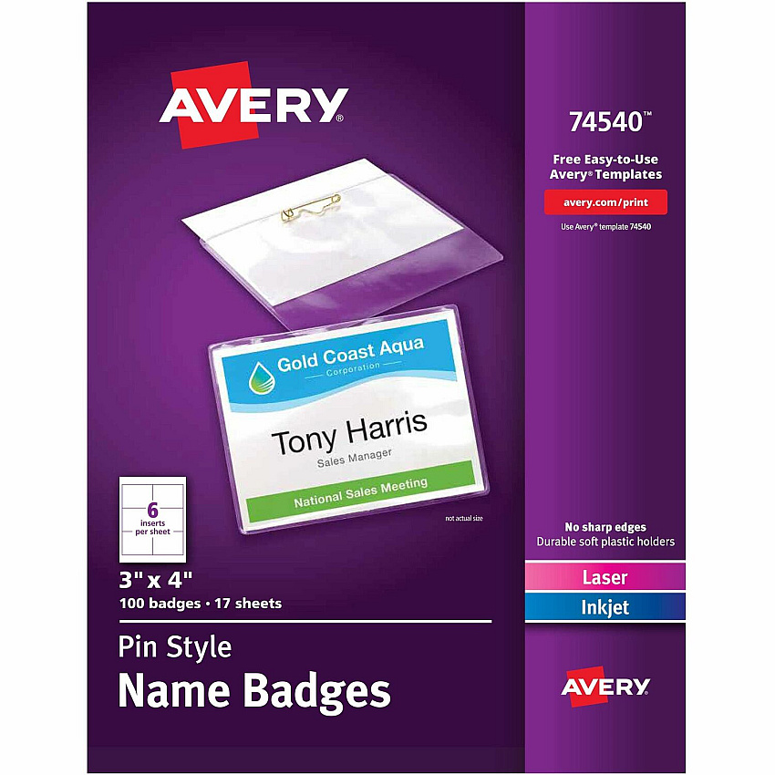 Avery Pin-Style Name Badges (AVE74540)
