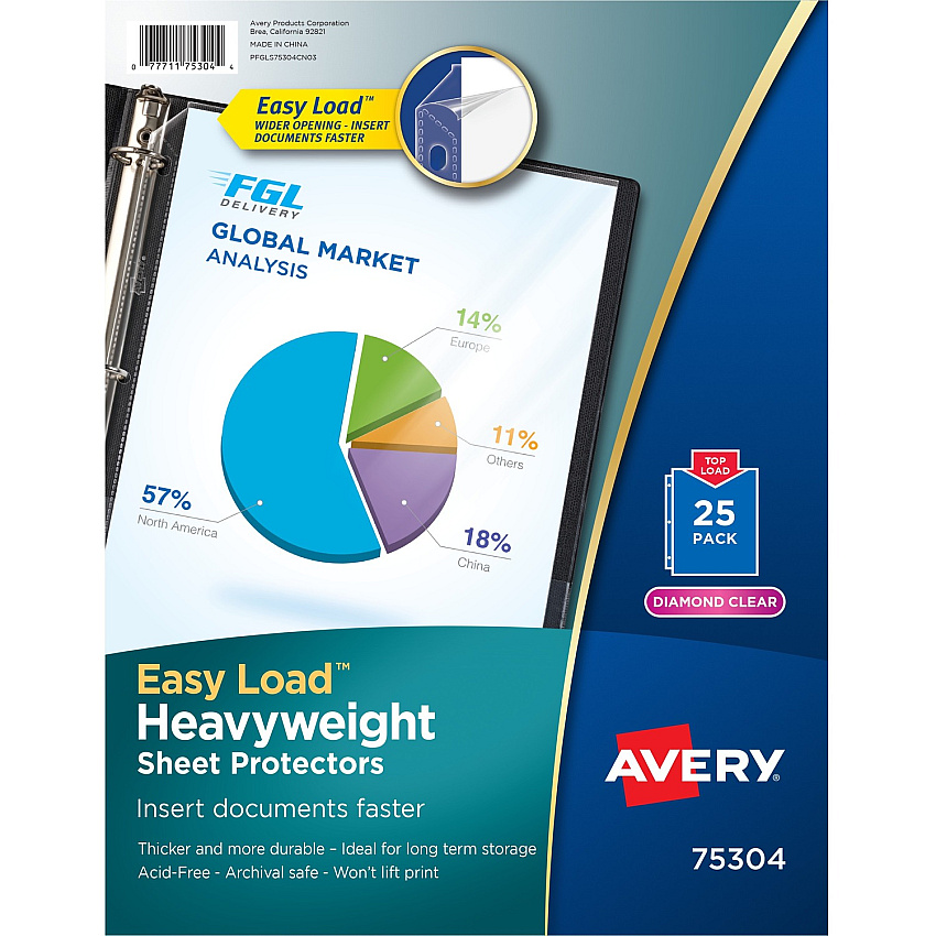 Top-load Poly Sheet Protectors, Heavy, Letter, Diamond Clear, 25/pack, 20/carton (AVE75304)
