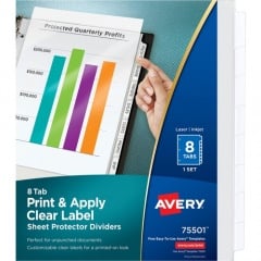Avery Print & Apply Clear Label Sheet Protector Dividers, 8 White Tabs (75501)