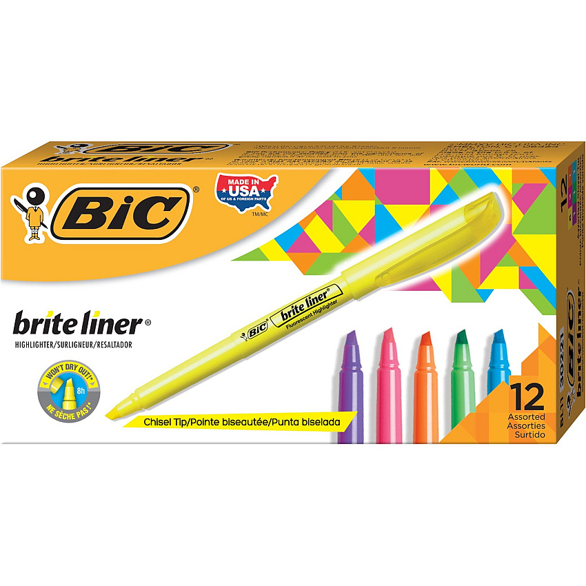 BIC Brite Liner Highlighter, Assorted, 12 Pack (BICBL11AST)
