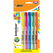 BIC Brite Liner Grip Highlighters, Assorted, 5 Pack (BICGBLP51ASST)