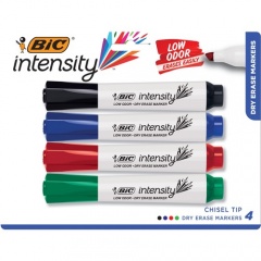 BIC Intensity Low Odor Dry Erase Marker, Tank, Assorted, 4 Pack (GDEMP41ASST)