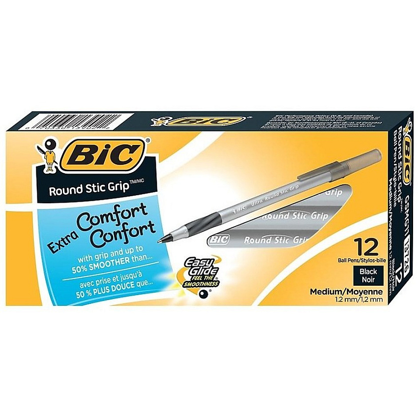 BIC Round Stic Grip Ballpoint Pen (BICGSMG11BK)
