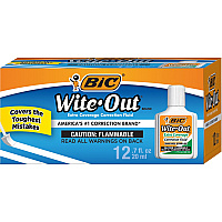 BIC Extra Coverage Correction Fluid, White, 12 Pack (BICWOFEC12WE)