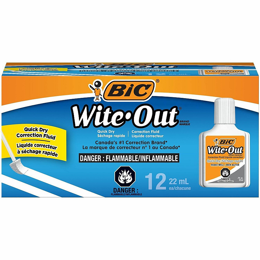 BIC Quick Dry Correction Fluid, White, 12 Pack (BICWOFQD12WE)
